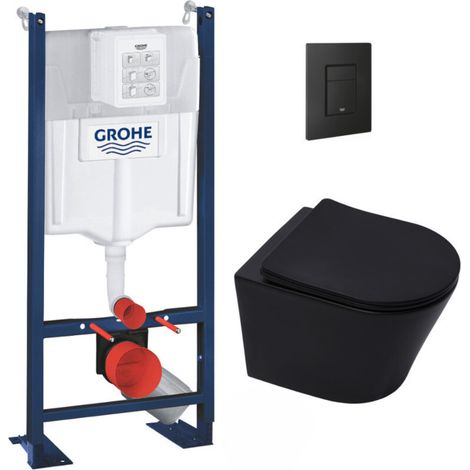 Pack WC Bâti-support + WC sans bride + Abattant SoftClose + Plaque Noire Mat (ProjectBlackInfinitio-KF0-SP)