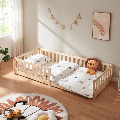 Cama infantil Tanna con barandilla 90x200 cm - Natural [en.casa] (1/5)