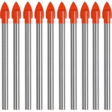 Broca para azulejos de 6 mm TIMESETL, 10 brocas para vidrio con revestimiento de titanio, broca para azulejos de 6 mm, broca para azulejos de carburo de tungsteno para taladrar azulejos, vidrio, cerám (1/2)