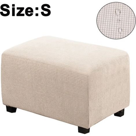 Bequemer Stretch-Ottoman-Überzug Klappbarer Aufbewahrungshocker Möbelschutz Weicher rechteckiger Überzug mit elastischem Boden (Hellbeige, S) (1/5)