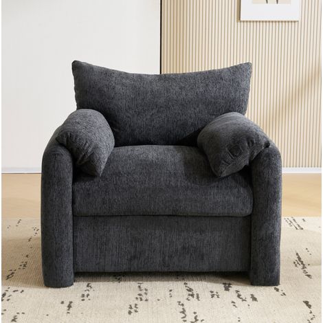 Poltrona singola in chenille, schienale imbottito, braccioli comodi, grigio (1/5)