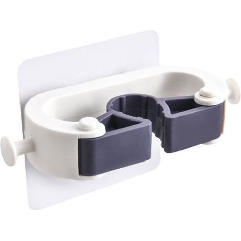 Colgador de pared blanco para escobas y fregonas - Organizador de productos de limpieza de alta resistencia y abrazadera de almacenamiento robusta para mangos (1/2)