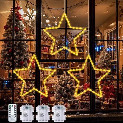 Lumineuse Étoiles de Noël, 3 Pièces Lumière Étoilée 40 LED à Piles, 8 Modes avec Minuterie, Guirlande Décoration de Noel Fenêtre pour Intérieure/Extérieure, Fenêtre, Porte, Fête, Blanc Chaud (1/5)