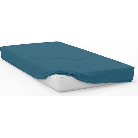 Drap housse en coton 57 fils 70x140 cm BEBE bleu canard, par Soleil d'Ocre