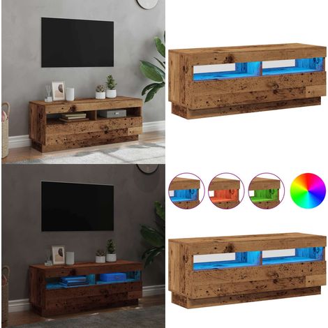 vidaXL Meuble TV avec lumières LED vieux bois bois d'ingénierie (1/5)