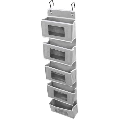Organisateur de Porte Multiniveau Grande Capacité de Charge avec 2 Crochets Gris 5 Compartments en Tissu Résistant