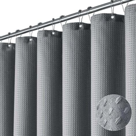 Grey shower curtain - Bathroom shower curtain in thick textured waffle fabric, 180x200 cm (1/4)