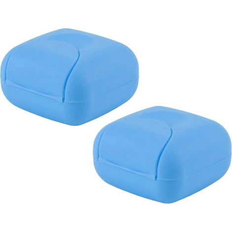 Boîte à savon portable scellée carrée étanche et étanche 2 pièces (bleu)