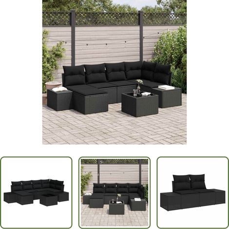 vidaXL Poly-Rattan - Garten-Sofa-Set mit Kissen 6 pcs Schwarz Poly-Rattan (1/5)