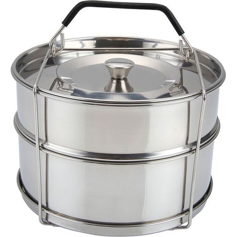 Sacs de cuisson vapeur empilables, sacs de cuisson vapeur double paroi en acier inoxydable, poignées et couvercles, accessoires pour autocuiseurs 6/8 litres pour la cuisson au four (1/4)