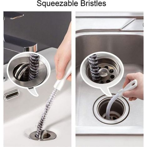Lot de 2 brosses de nettoyage flexible de 45 cm pour drains, évier et tuyaux, débouchage (1/4)