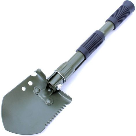Pelle de camping compacte à double manche verte multifonction pour randonnée, conduite et chasse (1/5)