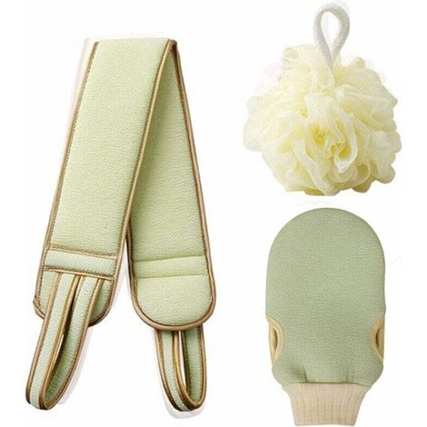 L'ensemble de trois pièces de serviettes de bain combinées à boules de bain exfoliantes pour le dos pour une exfoliation naturelle et un nettoyage en profondeur de votre dos (1/4)