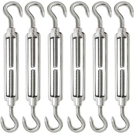 ZVD 6 Pièces Tendeur Cable M6 Tendeur Cable Inox 304 Réglable Crochet de Ridoir et Crochet pour Tendeur de Fil Cable Acier Corde Crochet Tendeur (1/4)