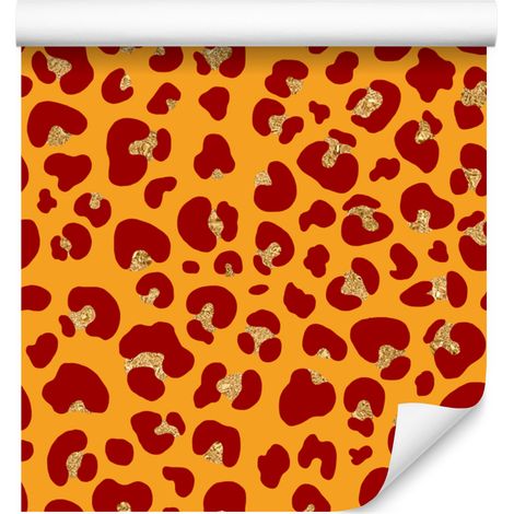 Papier peint motif peau d'animal orange, or et rouge 50x1000 cm (1/4)