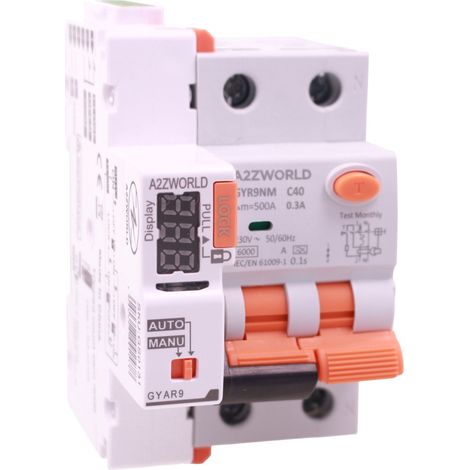 RCBO Interruttore Magnetotermico Differenziale Con Riarmo Automaico, Tipo A Curva C 1P+N 3M 6000A 300mA C40A AC 230V IP20 IEC61009-1 GYR9NM, 3 Tentativi (10s/60s/300s), Corrente Disponibili 40A 50A 63