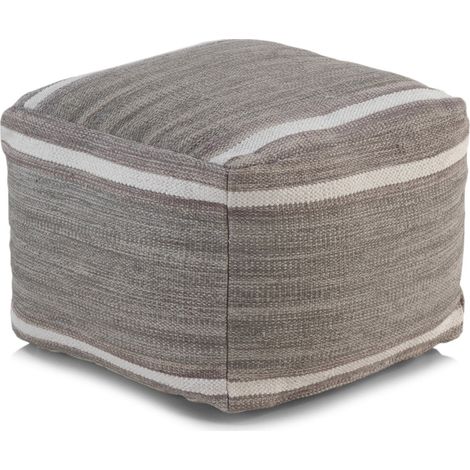 pouf coton gris multifonction assise ou reposepieds élégant - gris chiné bandes écrues (1/4)