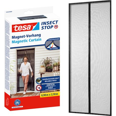 Tesa – Moustiquaire de fenêtre 553840000000 – Rideau magnétique 0,90 m x 2,10 m – Montage sans perçage – Protection anti-insectes (1/8)