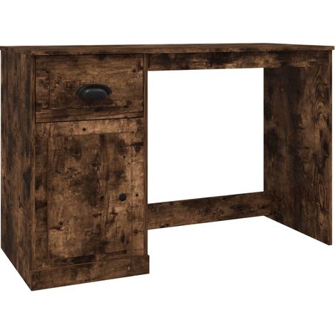 Bureau table poste de travail meuble d'ordinateur informatique étude avec tiroir chêne fumé 115 x 50 x 75 cm bois d'ingénierie brun