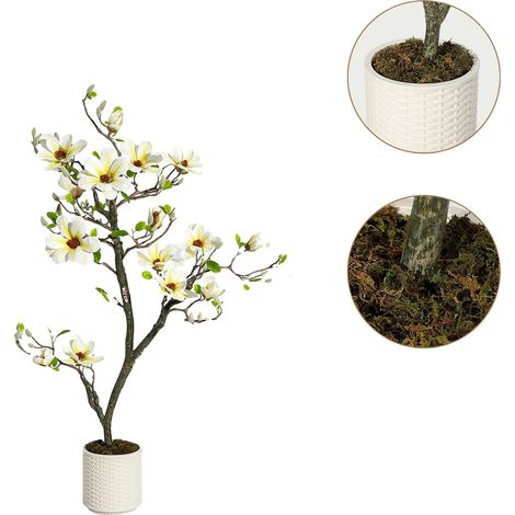 Árbol de magnolia artificial, diseño realista, ramas ajustables, 1,2 metros (4 pies) (1/2)