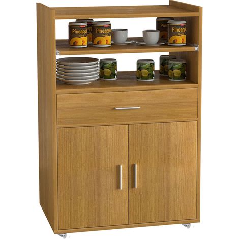 Carro de cocina VCM  Carro de rodillos  Dimensiones de posicionamiento totales: AL. 92 x AN. 59 x T. 40 cm  espacio de almacenamiento suficiente  enrollable  Carro de servicio - Kiola (haya)