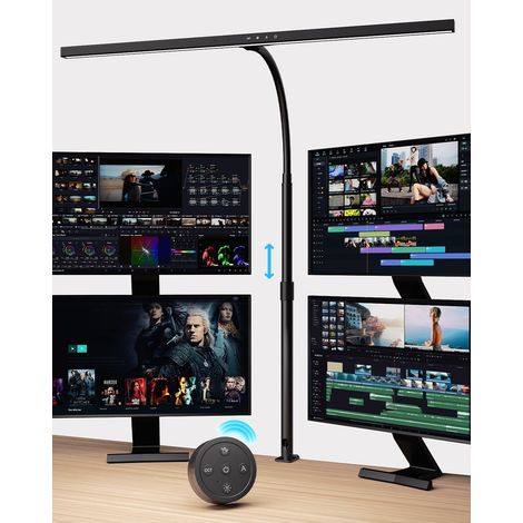 Lampe de bureau à pince 24W, lampe LED de 80cm avec télécommande, réglage intensité, lumière de bureau anti-fatigue visuelle pour écran PC, dessin, puzzle – Noir (1/5)