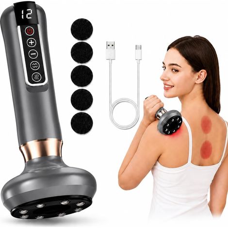 Masseur électrique anti-cellulite avec 12 niveaux d'aspiration et fonction de chaleur, ventouse électrique, masseur Gua Sha pour ventre, taille, dos, bras et jambes, gris (1/5)