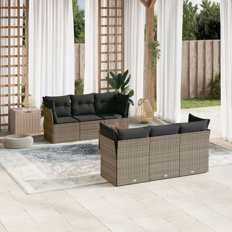 Salon de jardin avec coussins 7 pcs gris résine tressée vidaXL (1/5)