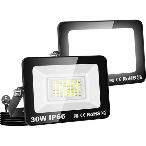 2PCS Projecteurs LED Extérieur Avec Prise, Spot LED 30W 3000LM, 6000K Blanc Froid, IP66 Etanche Eclairage Lumière de Sécurité pour Jardin Patio Garage Terrasse Maison (1/5)