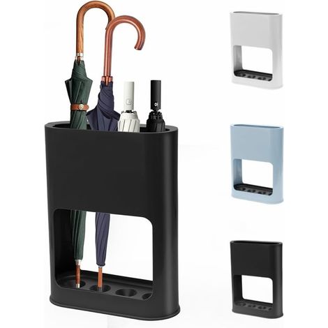 Porte-parapluies design moderne en métal, porte-parapluies avec bac d'égouttement amovible, porte-parapluies autoportant, pour la maison, le bureau, pour parasols longs/courts, noir (1/5)