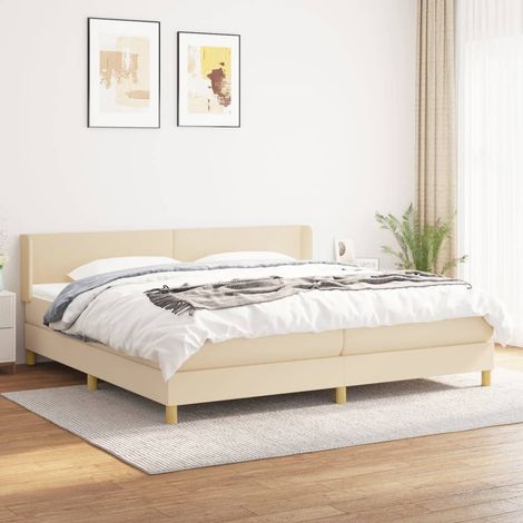 Lit à sommier tapissier avec matelas - Cadre De Lit Moderne: King Size - Lit Double - Crème 200x200 cm Tissu Chic-618984 (1/5)