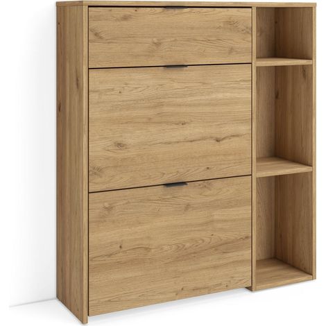 Skraut Home - Scarpiera Ingresso, Mobile Ingresso Salvaspazio, 90x27x102cm, 10 paia di scarpe, Armadio, Stile moderno, Rovere (1/5)