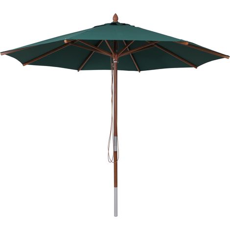 [NEUWERTIG] Gastronomie Holz-Sonnenschirm HHG-487b, Gartenschirm, Polyester/Holz 14kg, rund Ø3m Seilzug stoßsicher dunkelgrün
