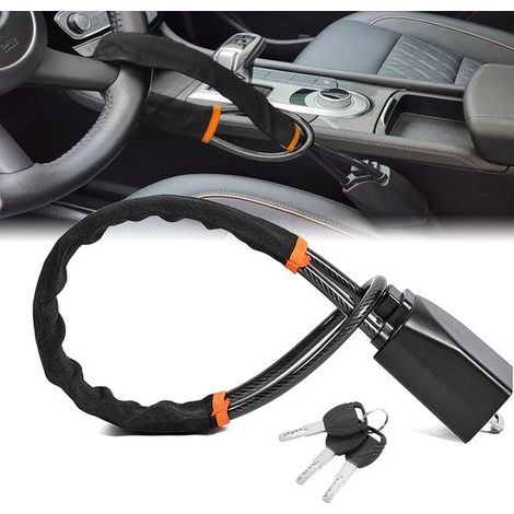 Lucchetto antifurto per volante auto in acciaio resistente, nero, 5,7x65 cm. (1/5)