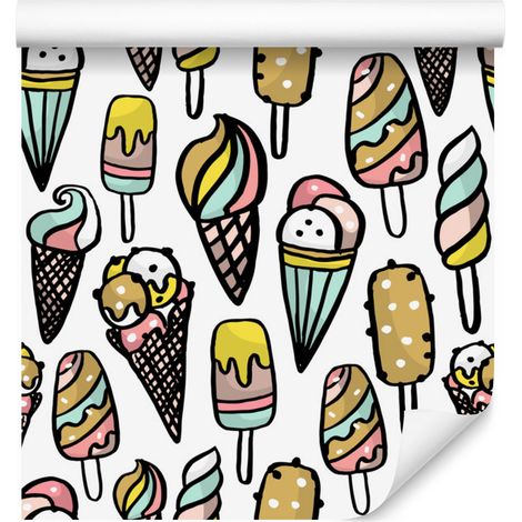 Papel pintado juvenil con coloridos helados para salón y dormitorio, 50x1000 cm. (1/5)