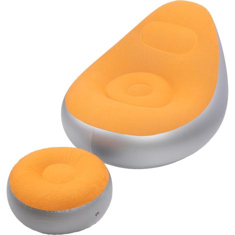 Chaise longue gonflable transatlantique avec repose-pieds, canapé pneumatique pliable et transportable salon terrasse jardin camping pique-nique 125x105x100cm + 62x62x31cm orange (1/5)