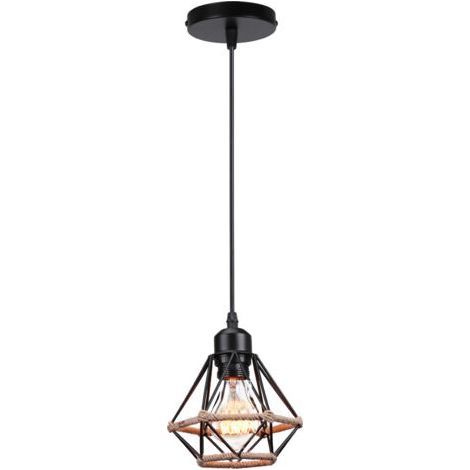 royaluxe- Lustre D'Intérieur Moderne E27 Suspension Luminaire Rétro Lampe À Suspension Vintage, Pour Le Couloir De Couloir De Bureau De Chambre À Coucher Noir (1/5)