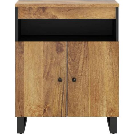 Buffet de Cuisine en Bois de Manguier Massif, Meuble Rangement 60x33x75 cm avec 2 Portes, Style Industriel pour Salle à Manger et Salon (1/5)