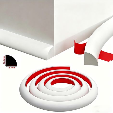 Moulure quart de rond flexible, 3m, moulure de finition quart de rond autocollante en caoutchouc, imperméable et flexible pour bords de murs, angles (1/5)