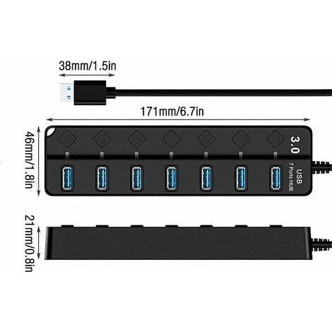 Multiprise USB 3.0, Multi 7 Ports Multiprise USB avec Interrupteur Indépendant, Transfert De Données,Port USB Multiple pour PC, Ordinateur Portable, MacBook, Mac Pro, Mac Mini, iMac, Surface Pro (1/4)