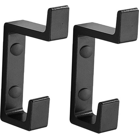 Lot de 2 crochets doubles en aluminium pour porte, fixation murale robuste, sans perçage, porte-manteau et porte-serviettes, noir mat, installation facile et haute résistance. (1/5)
