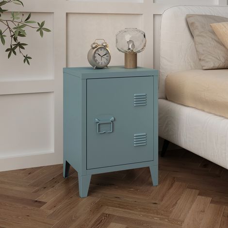 Nachtschrank Inari Türgriff links Stahl Graublau [en.casa]