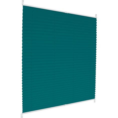 ECD Germany Cortina Plisada 100x200 cm Azul Petróleo para Ventanas EasyFix Plegable Protección Solar Estor Opaco Translúcidas Persiana Veneciana Faltrollo con Abrazadera No Necesita Perforación