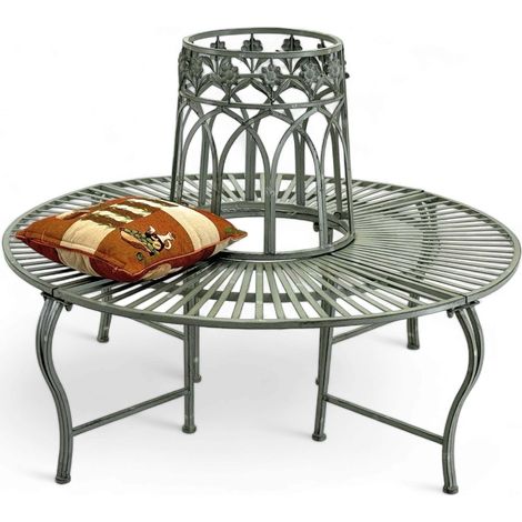 DanDiBo Baumbank Rund Metall Wetterfest Grau 96590 Rundbank ø 120 cm Gartenbank Sitzbank Bank Garten Antik (1/5)