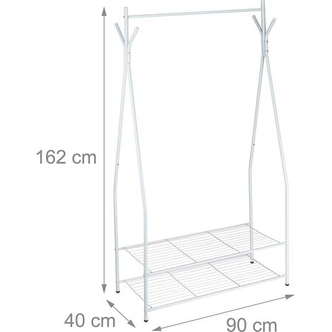 Portant à vêtements tringle cintre rangement 2 compartiments rangement chaussures bottes 162 cm en métal blanc