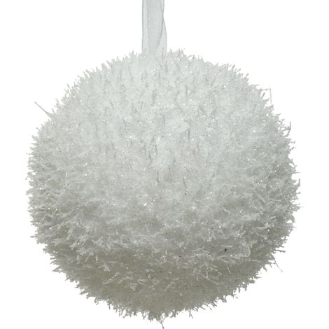 Pallina di Natale bianca effetto neve ghiacciata 8cm 1 pezzo