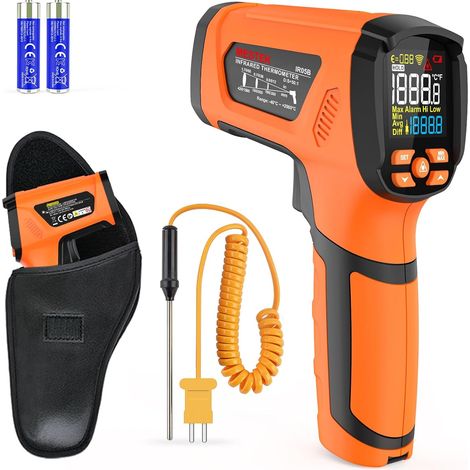 Thermomètre Infrarouge Pistolet Temperature Laser Pyrometer Sans Contact LCD -40°C2000°C avec LCD Couleur pour Cuisine l'industrie HVAC Forge Furnace Metal Smelting, Émissivité Réglable (1/5)