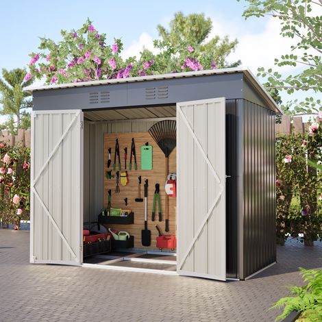 DESMIU Abri de Jardin en Métal avec Porte Verrouillable, 2 Grilles d'Aération, Gris, 242 × 126 × 182 cm (1/4)