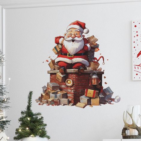 Adesivo murale con effetto 3D, camino di Babbo Natale, autoadesivo, decorazione per la casa (3060 cm) (1/2)
