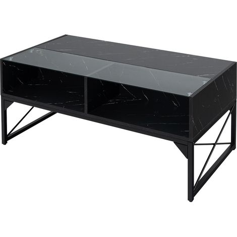 Pour le salon, ambiance lumineuse et rangement pratique avec cette table basse en verre trempé noir (1/5)